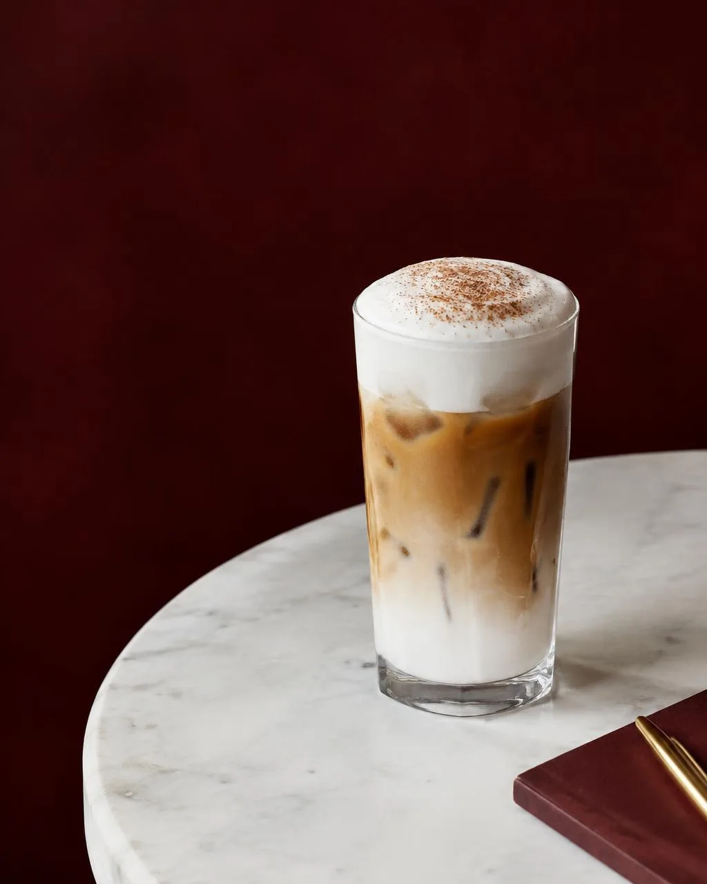 Iced latte on a marble table