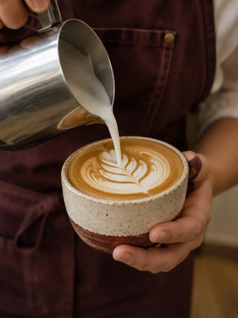 Barista pouring latte art